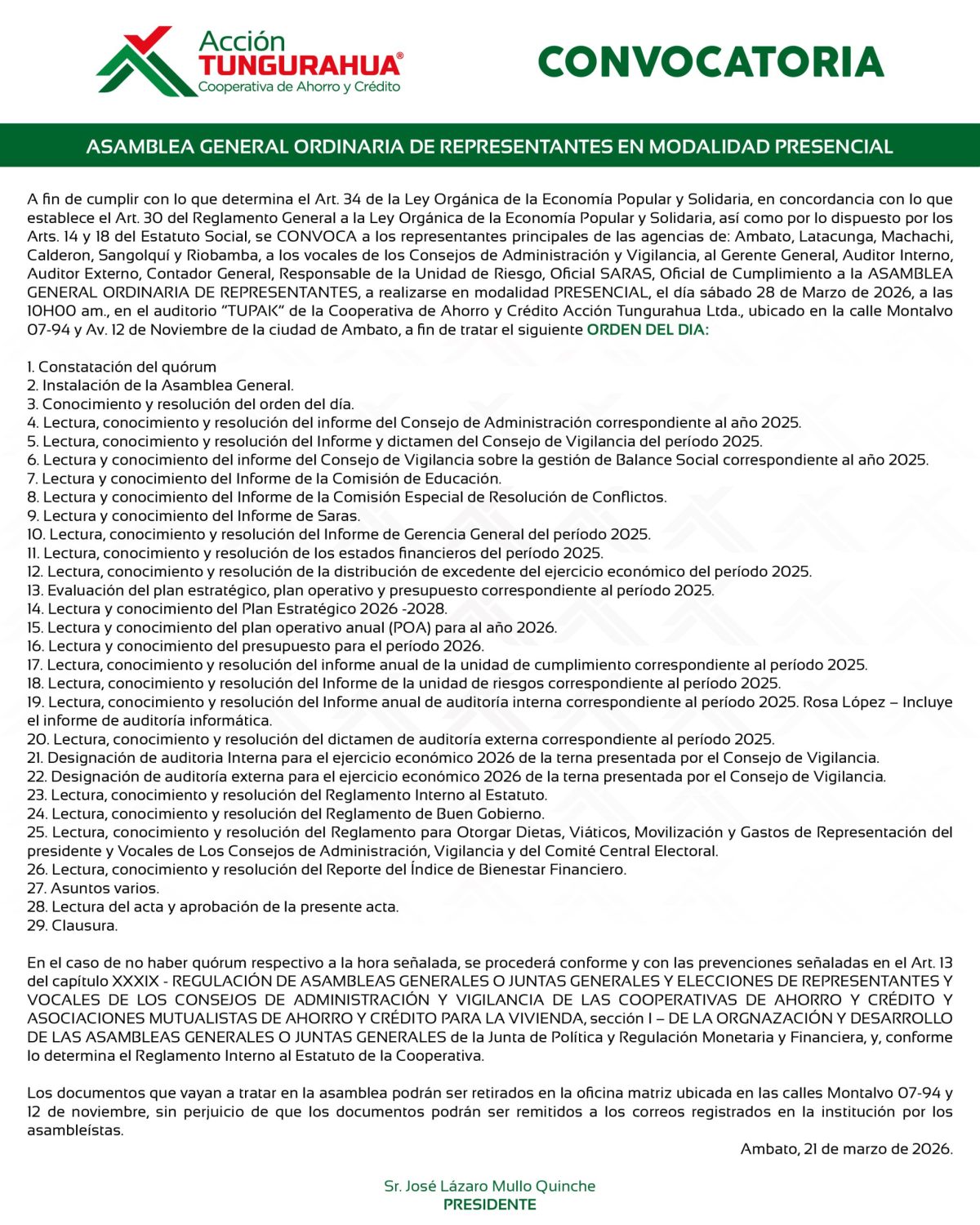 Convocatoria Asamblea