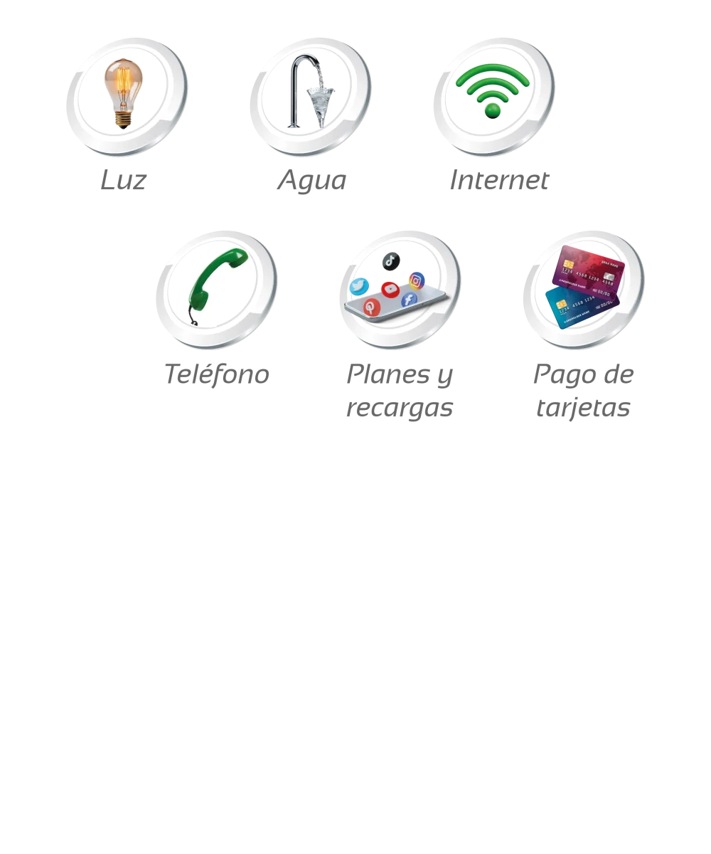 Pago de servicios: luz, agua, internet, teléfono, planes y recargas, pago de tarjetas